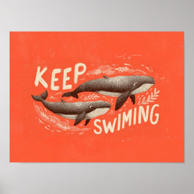Affiche Continuez à nager Baleines (Devant)