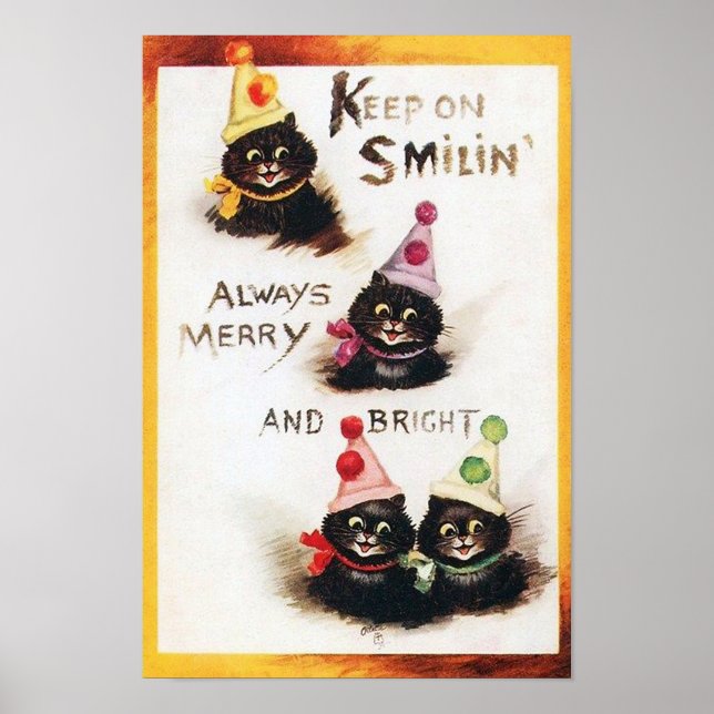 Affiche Continuez sur Smilin, Chat noir, Louis Wain (Devant)