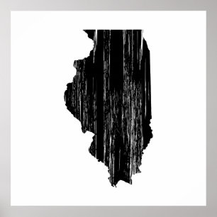 Affiche Contour affligé d'état de l'Illinois