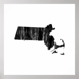 Affiche Contour affligé d'état du Massachusetts