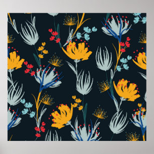 Affiche Contraste Brush Floral : Noir sans joint
