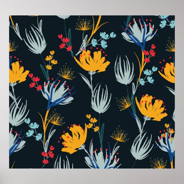 Affiche Contraste Brush Floral : Noir sans joint (Devant)