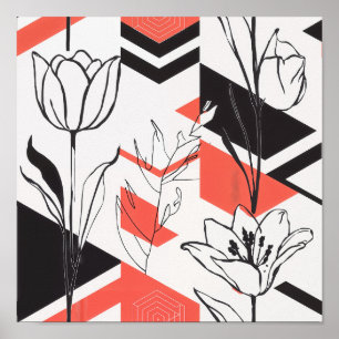 Affiche Contraste floral géométrique moderne