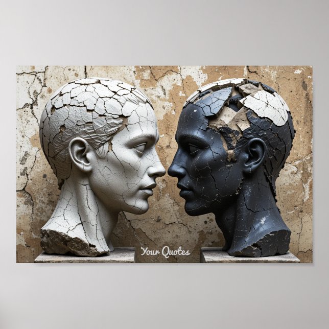 Affiche Contrasting Plaster and Obsidian Busts (Devant)