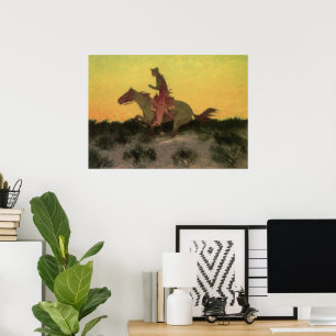 Affiche Contre le coucher du soleil par Remington, Cowboys