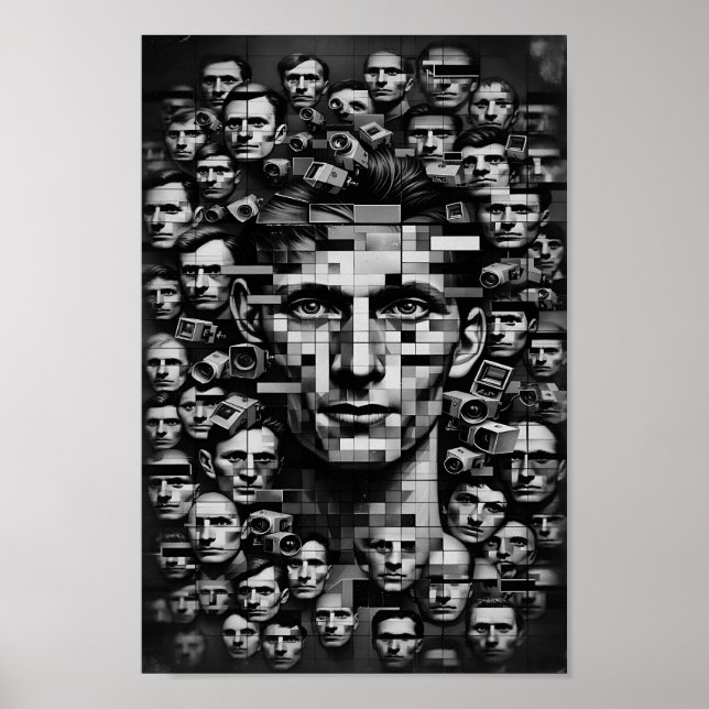 Affiche Contrôle Dystopique monochrome - Liberté Fragmenté (Devant)