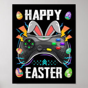 Affiche Contrôleur Avec Bunny Ears Drôle Jeu Vidéo Pâques