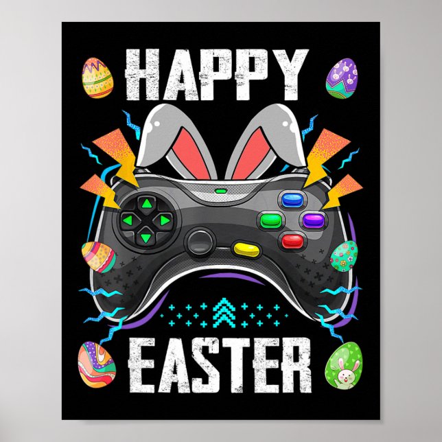 Affiche Contrôleur Avec Bunny Ears Drôle Jeu Vidéo Pâques (Devant)