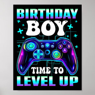 Affiche Contrôleur d'anniversaire de gamer garçon Il est t