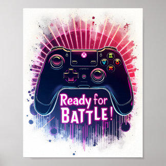 Affiche Contrôleur de console de jeu vidéo prêt pour la ba