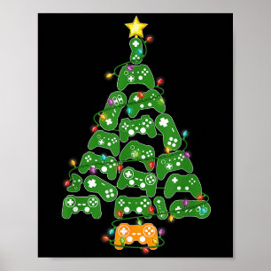 Affiche Contrôleur de jeu amusant Noël Arbre Lumières Noël