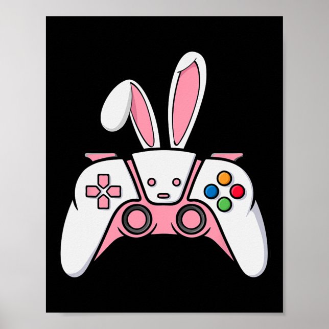 Affiche Contrôleur De Jeu Avec Des Oreilles De Lapin Drôle (Devant)