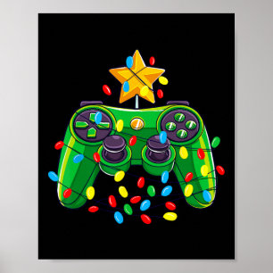 Affiche Contrôleur de jeu Feux d'arbre de Noël Gamer Boys