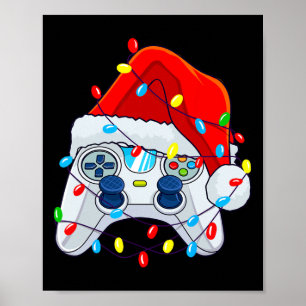 Affiche Contrôleur de jeu Noël Santa Hat Gamer Boys 1