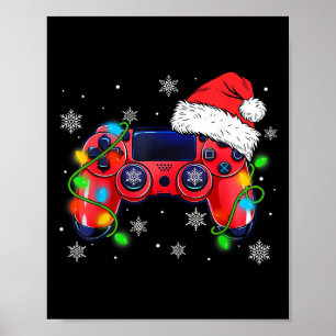 Affiche Contrôleur de jeu vidéo chapeau de Noël Santa Game