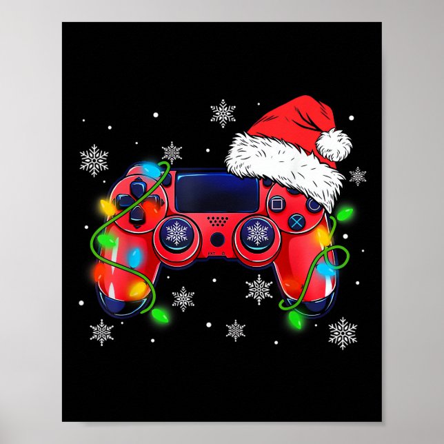 Affiche Contrôleur de jeu vidéo chapeau de Noël Santa Game (Devant)