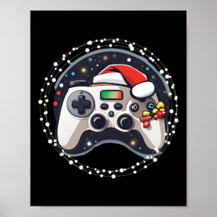 Affiche Contrôleur de jeu vidéo Chapeau de Père Noël Noël 