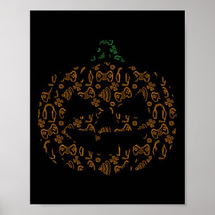 Affiche Contrôleur de jeu vidéo Citrouille Halloween Costu