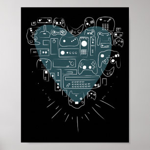 Affiche Contrôleur De Jeu Vidéo Coeur T Chemise Pour Les J