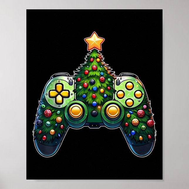 Affiche Contrôleur de jeu vidéo de chemises de Noël Arbre (Devant)