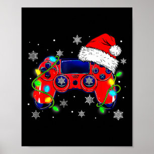 Affiche Contrôleur de jeu vidéo de Noël Santa Hat Gamer Bo