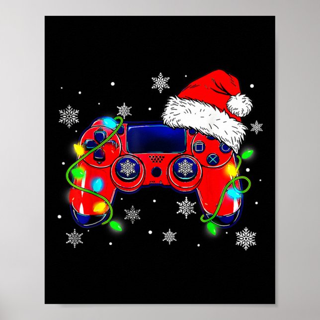 Affiche Contrôleur de jeu vidéo de Noël Santa Hat Gamer Bo (Devant)