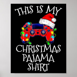 Affiche Contrôleur de jeu vidéo en pyjama de Noël Père Noë