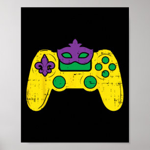 Affiche Contrôleur de jeu vidéo Gamer E sports Mardi Gras 