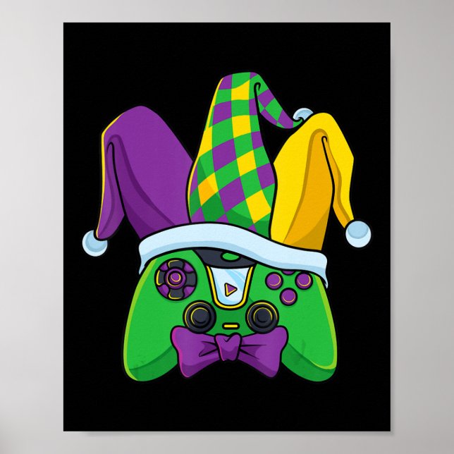 Affiche Contrôleur de jeu vidéo Mardi Gras Jester Casquett (Devant)