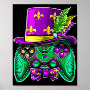 Affiche Contrôleur de jeu vidéo Mardi Gras Jester Casquett