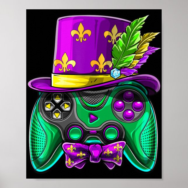 Affiche Contrôleur de jeu vidéo Mardi Gras Jester Casquett (Devant)