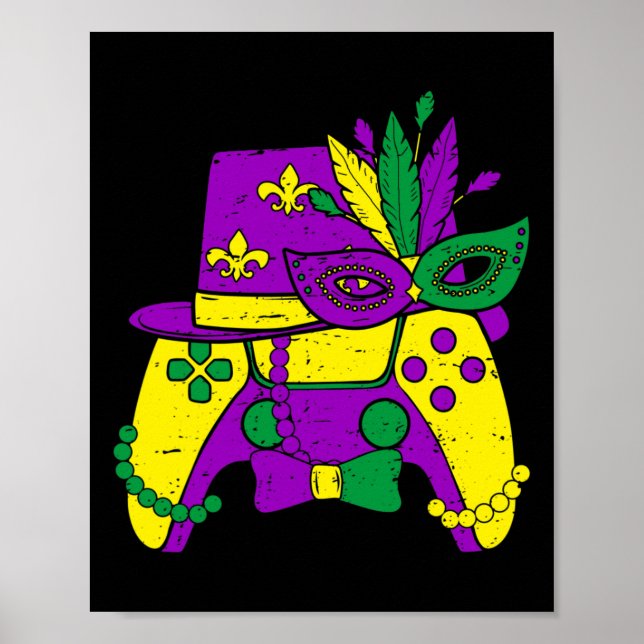 Affiche Contrôleur de jeu vidéo Mardi Gras Jester Casquett (Devant)