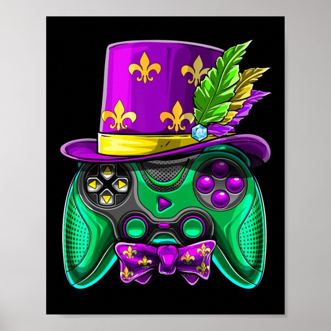 Affiche Contrôleur de jeu vidéo Mardi Gras Jester Casquett (Devant)