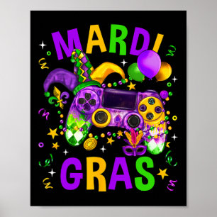 Affiche Contrôleur de jeu vidéo Mardi Gras Jester Casquett