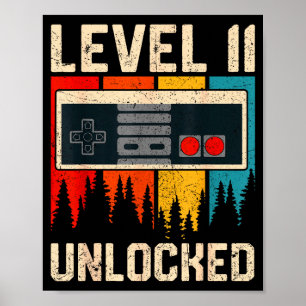 Affiche Contrôleur de jeu vidéo Niveau 11 débloqué Anniver