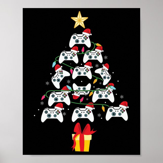 Affiche Contrôleur de jeu vidéo Noël Arbre Noël Hommes gar (Devant)