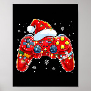 Affiche Contrôleur de jeu vidéo Noël Santa Hat Gamer Bo