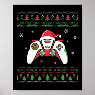 Affiche Contrôleur de jeu vidéo Noël Santa Hat Gamer Bo