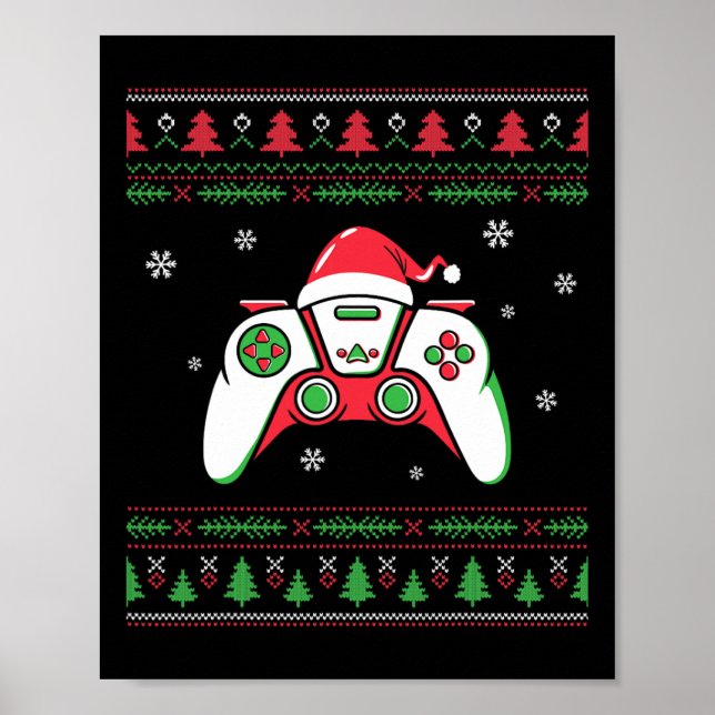 Affiche Contrôleur de jeu vidéo Noël Santa Hat Gamer Bo (Devant)