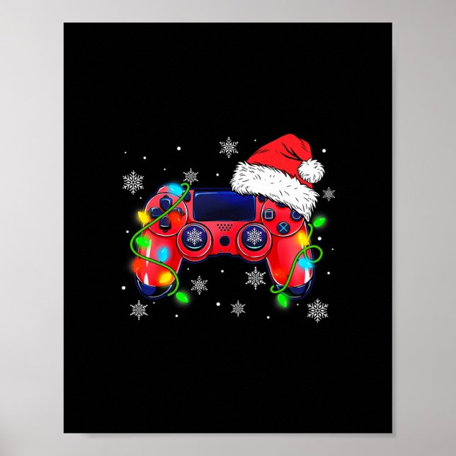 Affiche contrôleur de jeu vidéo noël santa hat gamer bo (Devant)