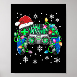 Affiche Contrôleur de jeu vidéo Noël Santa Hat Gamer Bo