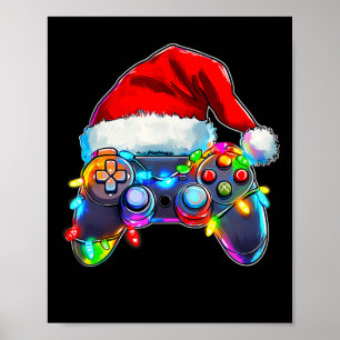 Affiche Contrôleur de jeu vidéo Noël Santa Hat Gamer Bo