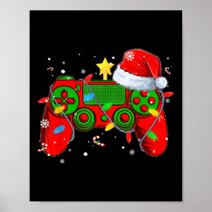 Affiche Contrôleur de jeu vidéo Noël Santa Hat Gamer Bo