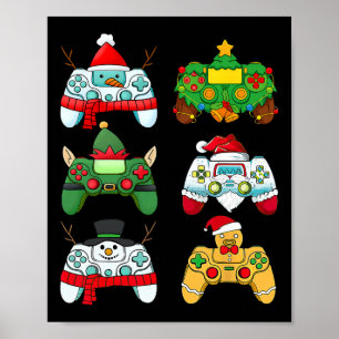 Affiche Contrôleur de jeu vidéo Santa Hat Gamer Boys Xmas