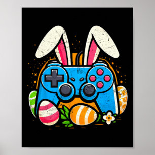 Affiche Contrôleur de jeu vidéo vintage Lapin de Pâques Jo