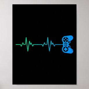 Affiche Contrôleur De Jeux Vidéo Cool Heartbeat Pour Nerdy