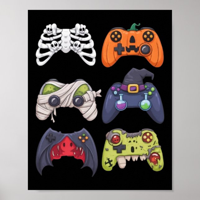 Affiche Contrôleurs de jeu squelette zombie Halloween momi (Devant)