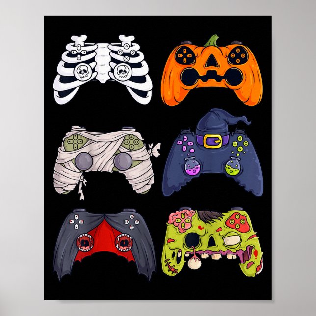 Affiche Contrôleurs de jeu squelette zombie Halloween momi (Devant)