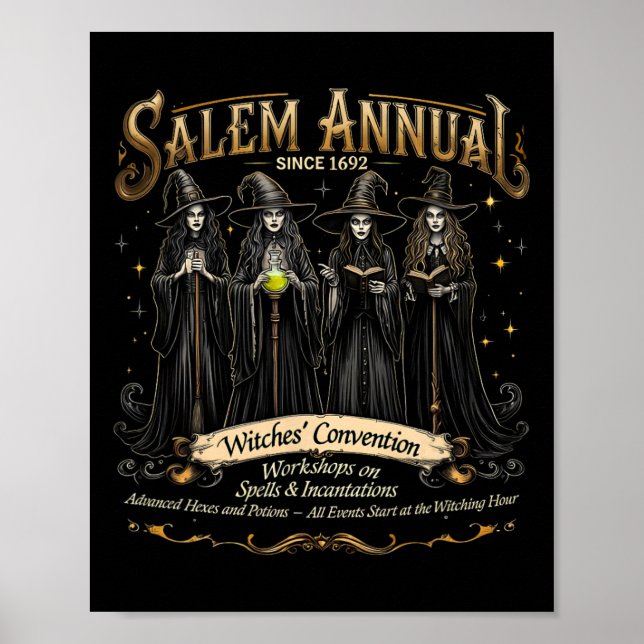 Affiche Convention des sorcières Halloween Filles Vintages (Devant)