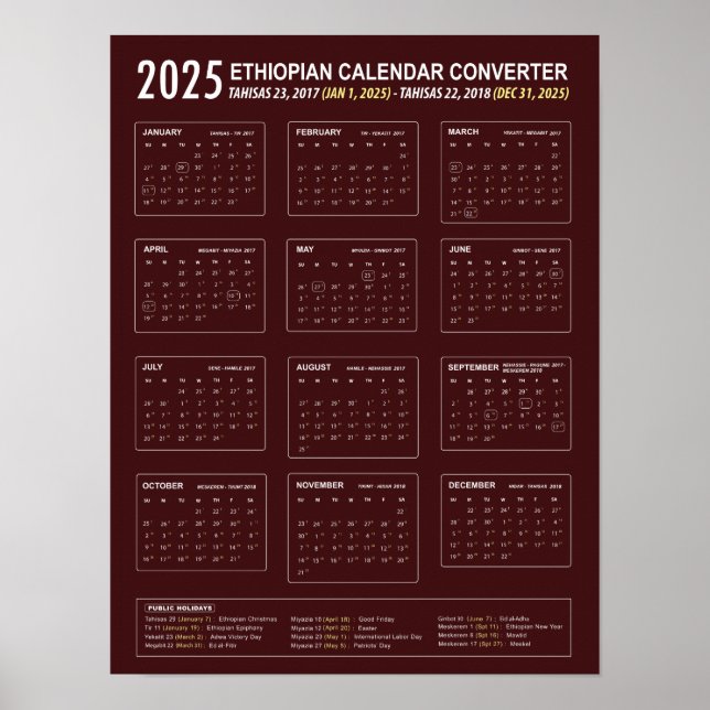 Affiche Convertisseur calendrier éthiopien 2025 (Devant)